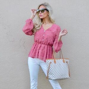 Long Sleeve Swiss Dot Chiffon Blouse